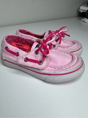 Pink Kids Sperry Canvas Boat Velcroe Shoes